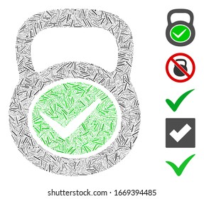 Hatch Mosaic based on valid iron weight icon. Mosaic vector valid iron weight is formed with randomized hatch elements. Bonus icons are added.