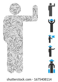 Mosaico del escote basado en icono de pose del voto. La pose del voto vectorial mosaico se crea con puntos de escotilla aleatorizados. Se agregan iconos de bonificación.