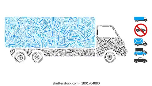 Hatch Mosaic based on wagon icon. Mosaic vector wagon is created with randomized hatch elements. Bonus icons are added.