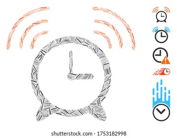 Hatch Mosaic based on wake up clock icon. Mosaic vector wake up clock is created with random hatch items. Bonus icons are added.