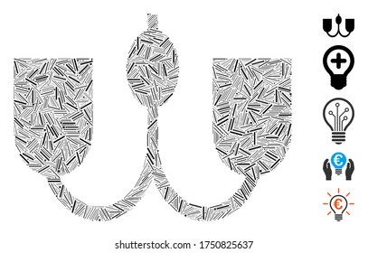 Hatch Mosaic based on wall fixture icon. Mosaic vector wall fixture is designed with scattered hatch spots. Bonus icons are added.