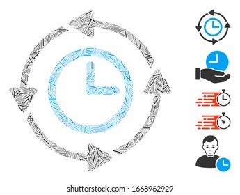 Mosaico Hatch basado en el icono del reloj wayback. El reloj de retorno de vector mosaico está diseñado con elementos de línea aleatorizados. Se agregan iconos de bonificación.