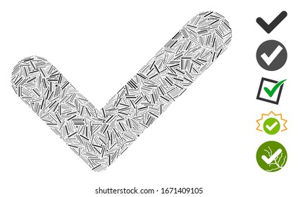 Hatch Mosaic based on yes icon. Mosaic vector yes is designed with scattered hatch spots. Bonus icons are added.