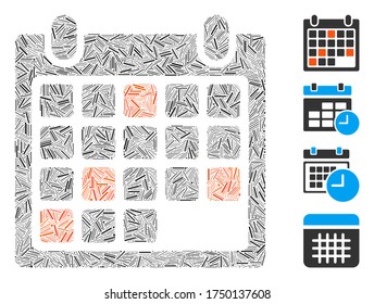Hatch mosaic calendar appointment icon united from narrow items in different sizes and color hues. Irregular hatch parts are grouped into abstract vector mosaic calendar appointment icon.