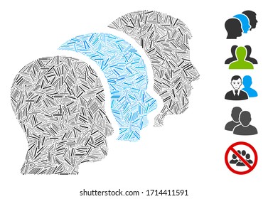Hatch mosaic Klientenprofile Symbol aus schmalen Elementen in verschiedenen Größen und Farbtönen. Vektorschraffuren werden in abstrakte Mosaikprofile gruppiert. Bonussymbole werden hinzugefügt.