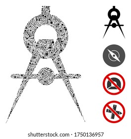 Icono de brújulas de mosaico de rayas organizadas a partir de elementos rectos de diferentes tamaños y tonos de color. Las partes de trama irregular se organizan en un icono de brújulas abstractas de ilustraciones vectoriales.