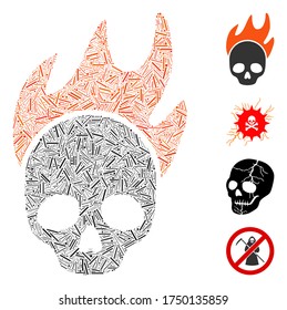 Hatch mosaic death fire icon organized from thin elements in various sizes and color hues. Lines elements are united into abstract vector mosaic death fire icon. Bonus icons are added.