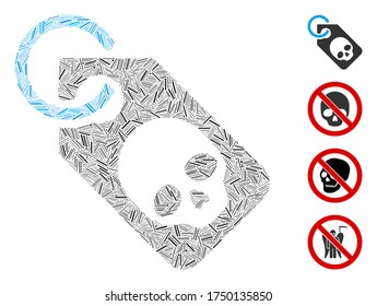 Hatch mosaic death skull tag icon constructed from thin items in various sizes and color hues. Irregular hatch items are composed into abstract vector composition death skull tag icon.