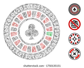 Hatch mosaic digital casino roulette icon composed of thin elements in different sizes and color hues.