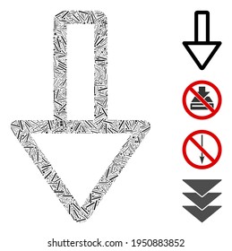 Hatch Mosaik-Down-Symbol bestehend aus gerade Elemente in verschiedenen Größen und Farbtönen. Unregelmäßige Lukenelemente werden zu einem abstrakten Vektormosaik nach unten zusammengefasst. Bonussymbole werden platziert.