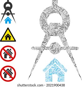 Hatch mosaic house architecture icon composed of narrow items in different sizes and color hues. Irregular hatch items are composed into abstract vector mosaic house architecture icon.