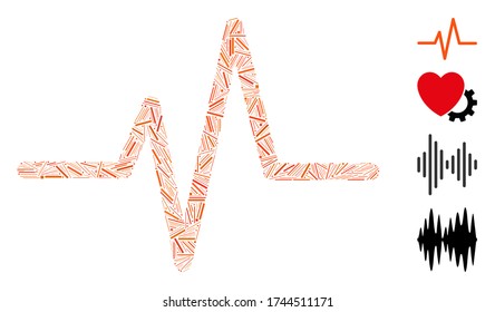 Hatch mosaic pulse icon designed from narrow items in various sizes and color hues. Lines items are arranged into abstract vector mosaic pulse icon. Bonus pictograms are placed.