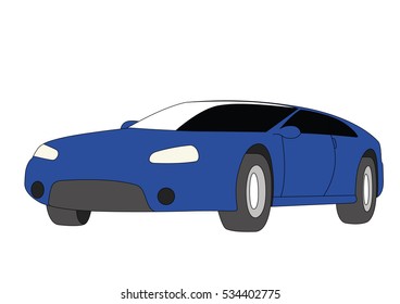 Hatchback blue realistic vector illustration isolated