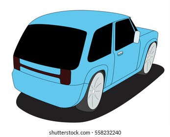 Hatchback blue realistic vector illustration isolated