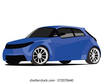 Hatchback blue realistic vector illustration isolated