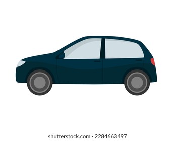 Coche de hatchback. Vista lateral azul auto. Estilo de caricatura plano. Ilustración vectorial aislada