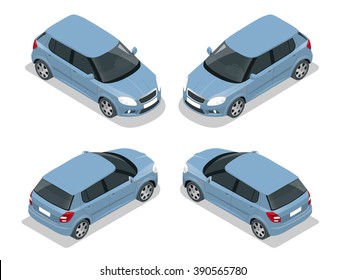 Hatchback car high quality city vehicle. Urban transport. Can be used for advertisement, infographics game or mobile apps icon. 