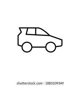 icono del coche del hatback en línea plana negra, aislado en fondo blanco