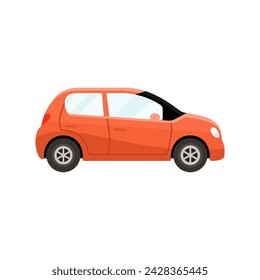 Hatchback car orange coloured flat style vector illustration