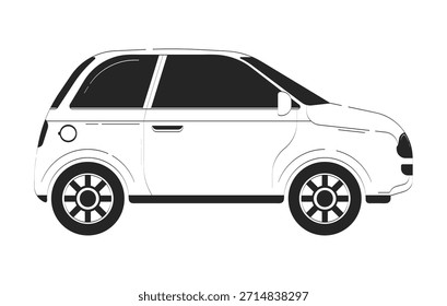 Hatchback carro visão lateral rabiscar objeto linear. Transportes urbanos. Aluguer de automóveis. Serviço automotivo. Veículo 2D vetor clip art desenho isolado em branco. Ilustração de esboço desenhado à mão