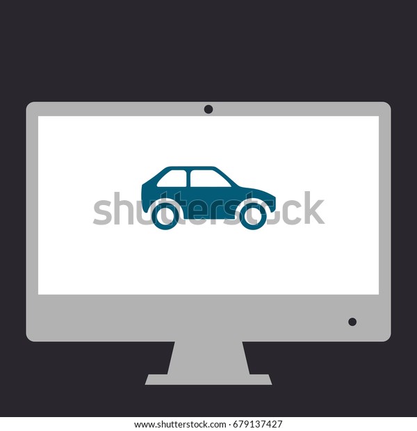 Hatchback Car. Simple flat symbol icon on\
monitor. Vector illustration\
pictogram
