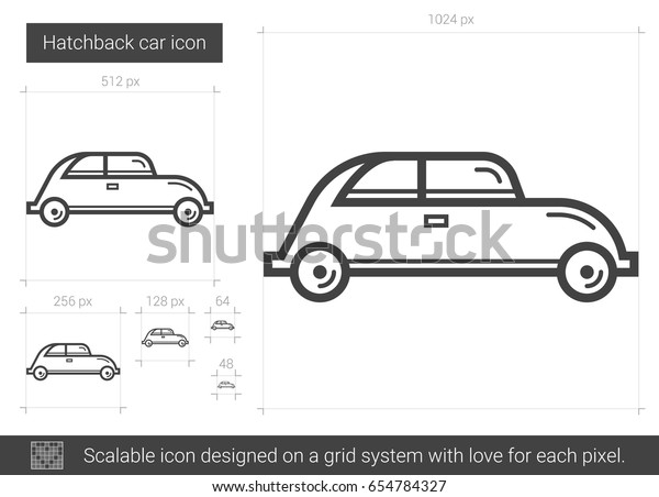 Hatchback car vector line icon isolated\
on white background. Hatchback car line icon for infographic,\
website or app. Scalable icon designed on a grid\
system.