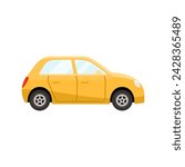 Hatchback car yellow coloured flat style vector illustration