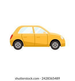Hatchback car yellow coloured flat style vector illustration