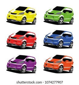 hatchback different color set realistic vector illustration isolated