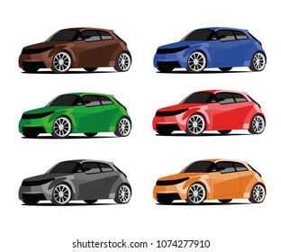 hatchback different color set realistic vector illustration isolated