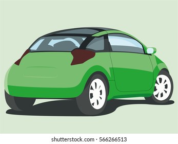 Hatchback green realistic vector illustration isolated green background