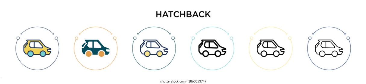 Hatchback icon in filled, thin line, outline and stroke style. Vector illustration of two colored and black hatchback vector icons designs can be used for mobile, ui, web