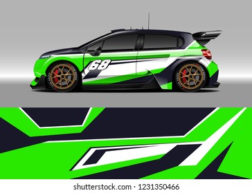 Hatchback racing car wrap design vector. Graphic abstract stripe racing background kit designs for wrap vehicle, race car, rally, adventure and livery
