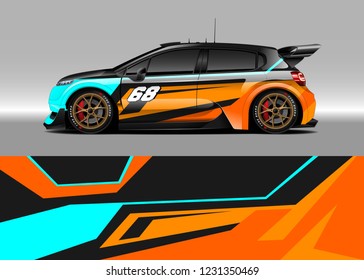 Hatchback racing car wrap design vector. Graphic abstract stripe racing background kit designs for wrap vehicle, race car, rally, adventure and livery
