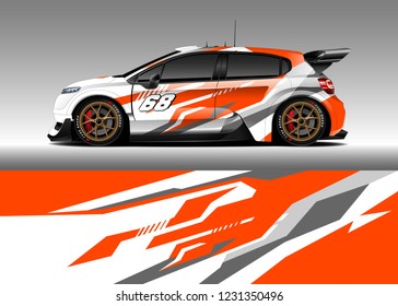 Hatchback racing car wrap design vector. Graphic abstract stripe racing background kit designs for wrap vehicle, race car, rally, adventure and livery

