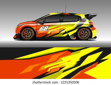 Hatchback racing car wrap design vector. Graphic abstract stripe racing background kit designs for wrap vehicle, race car, rally, adventure and livery
