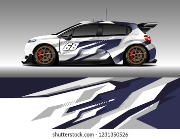 Hatchback racing car wrap design vector. Graphic abstract stripe racing background kit designs for wrap vehicle, race car, rally, adventure and livery
