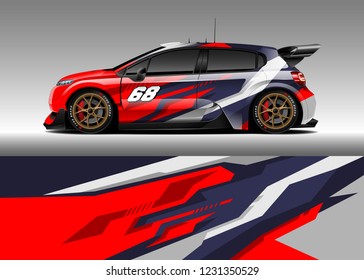 Hatchback racing car wrap design vector. Graphic abstract stripe racing background kit designs for wrap vehicle, race car, rally, adventure and livery
