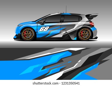 Hatchback racing car wrap design vector. Graphic abstract stripe racing background kit designs for wrap vehicle, race car, rally, adventure and livery

