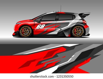 Hatchback racing car wrap design vector. Graphic abstract stripe racing background kit designs for wrap vehicle, race car, rally, adventure and livery
