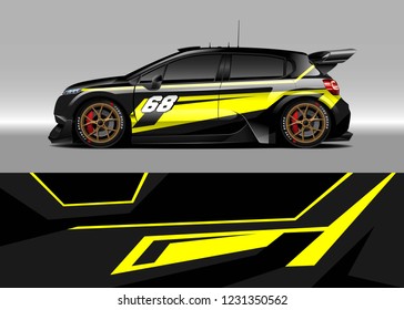 Hatchback racing car wrap design vector. Graphic abstract stripe racing background kit designs for wrap vehicle, race car, rally, adventure and livery
