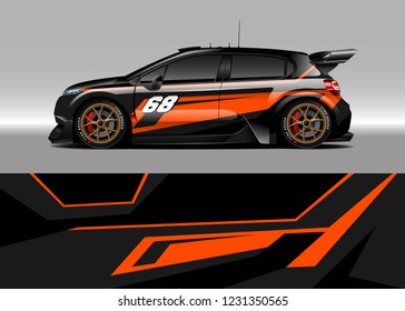 Hatchback racing car wrap design vector. Graphic abstract stripe racing background kit designs for wrap vehicle, race car, rally, adventure and livery
