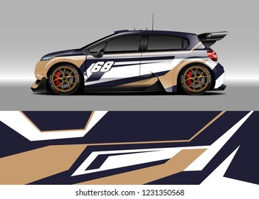 Hatchback racing car wrap design vector. Graphic abstract stripe racing background kit designs for wrap vehicle, race car, rally, adventure and livery
