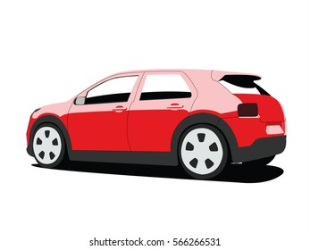 Hatchback red realistic vector illustration isolated