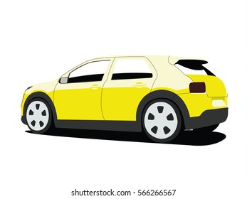 Hatchback yellow realistic vector illustration isolated no background