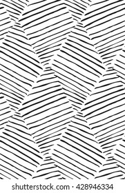 Hatched diagonally diamonds on white.Hand drawn seamless background.Rough hatched pattern. Fabric design.