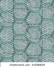 Hatched hexagons layered on green.Simple hatched geometrical pattern.Hand drawn with ink seamless background.Modern hipster style design.