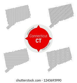 Hatched Pattern Vector Map of Connecticut. Stylized Simple Silhouette of Connecticut. Four Different Patterns. Illustration Isolated on White Background.