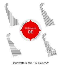Hatched Pattern Vector Map of Delaware. Stylized Simple Silhouette of Delaware. Four Different Patterns. Illustration Isolated on White Background.