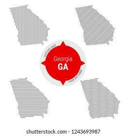 Hatched Pattern Vector Map of Georgia. Stylized Simple Silhouette of Georgia. Four Different Patterns. Illustration Isolated on White Background.